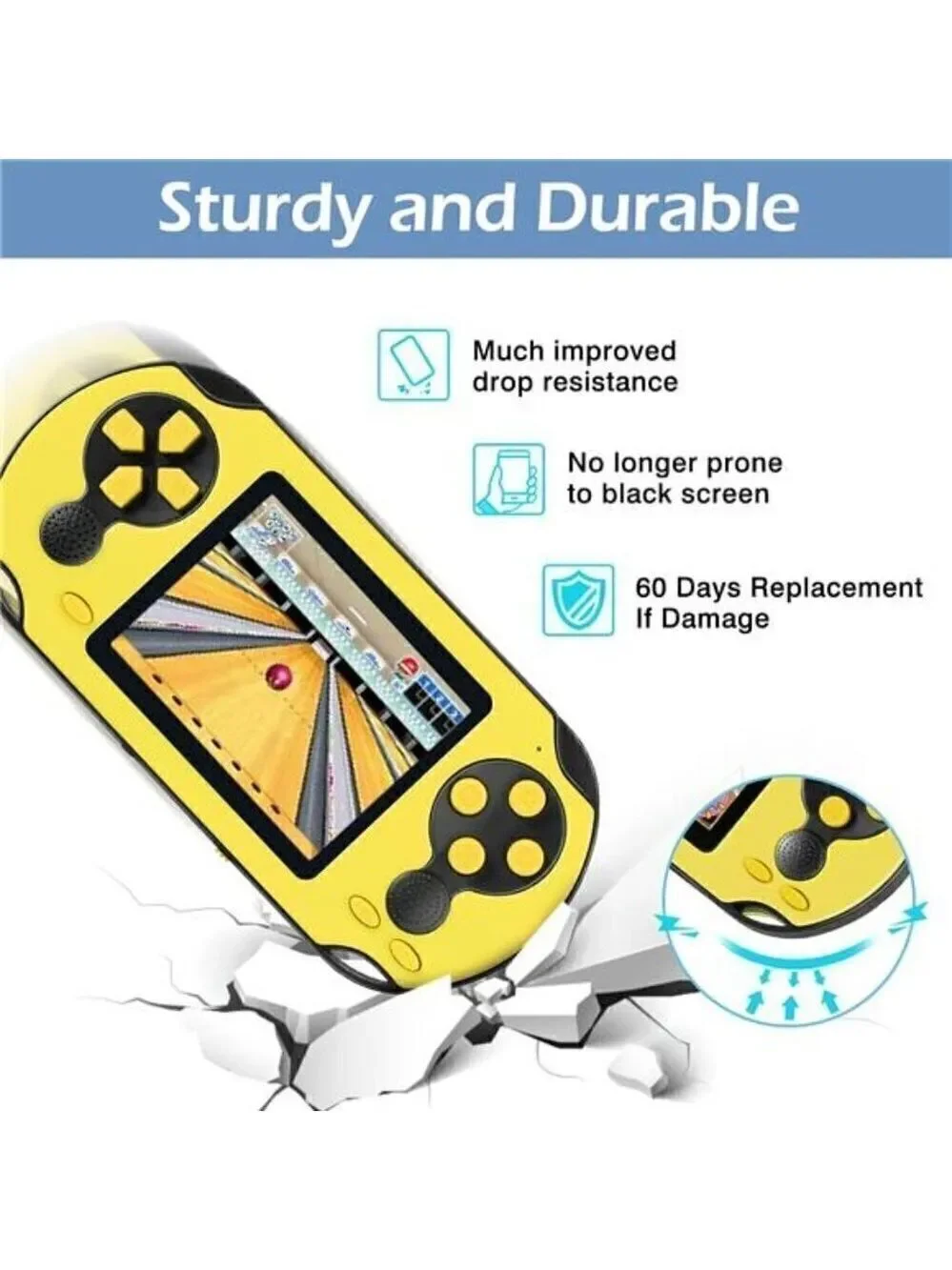 16 Bit Handheld 230 Games Console System Kids Adults Large Screen HD YELLOW NEW